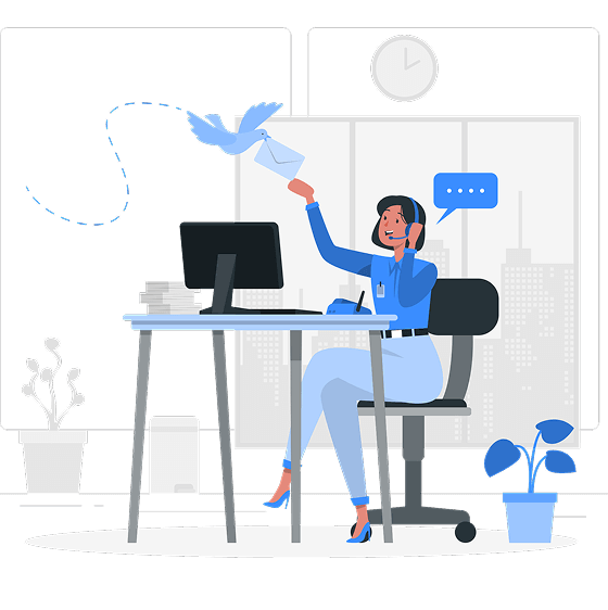 デスクで問い合わせを受けている女性のイラスト